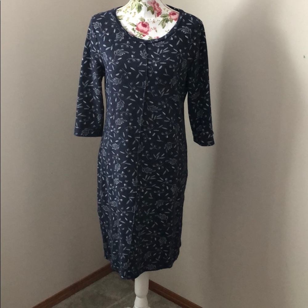 Navy Dress with Delicatw white leave pattern